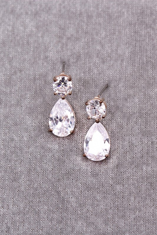 SMALL STONE FACETED ROUND TEAR STUD EARRINGS