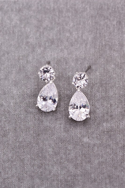 SMALL STONE FACETED ROUND TEAR STUD EARRINGS